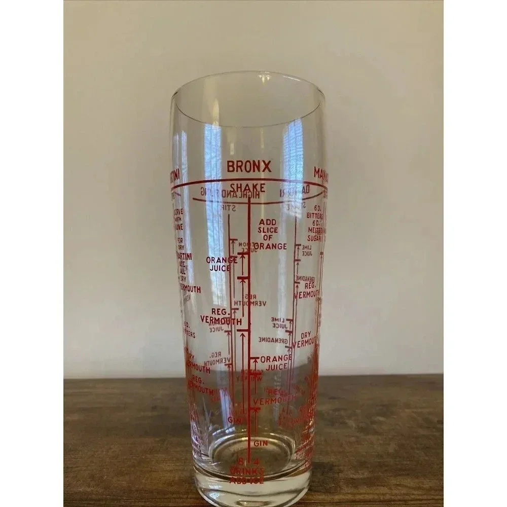 Vintage Glass Cocktail Mixed Drink Recipe Shaker Bar Mixer Retro Mad Men Style